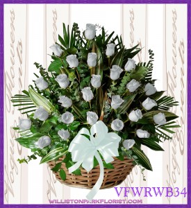 Vogue's White Roses Basket Basket Arrangement