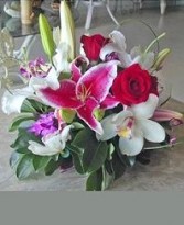 Lily, Orchid & Rose Centerpiece Reception Arrangement