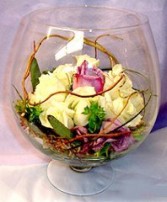 Glass Bowl of Roses & Curly Willow Reception Arrangement