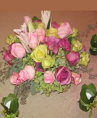 Pastel Roses, Lilies, Hydrangea Centerpiece Grouping