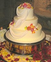 Wedding Cake Encircled with Roses & Petals