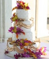 Wedding Cake with Colorful Tropical Flowers