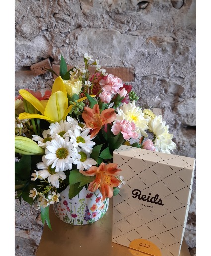 Walk in the Garden with Reids Chocolates Arrangement and Chocolates