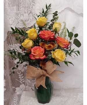 Warm thoughts One sided vase arrangement filled with roses