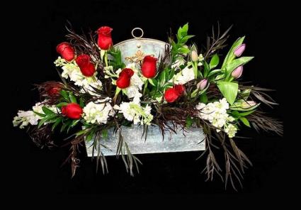 Warm Wishes Roses With Tulips in Metal Decor