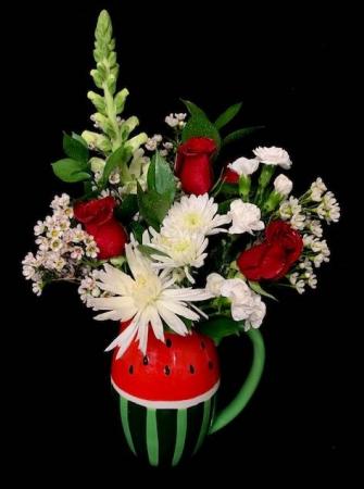 Watermelon Time Floral Red and White Design in Pitcher