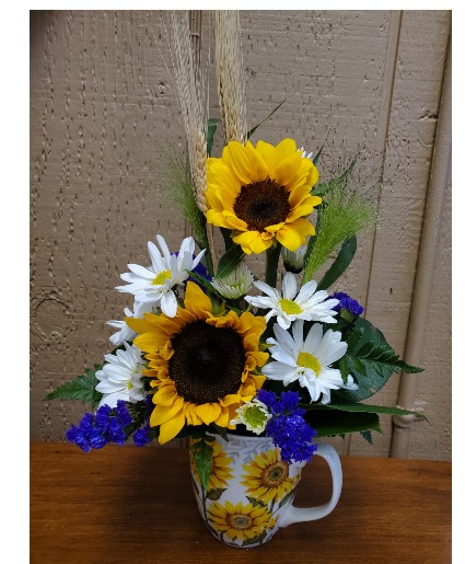 We love Sunflowers! mug arrangement 