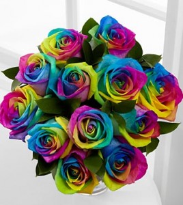 Limited Quanities! 1 dz. Rainbow Roses Arranged