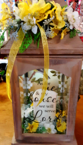 We will serve the Lord Wood Lantern with inscription