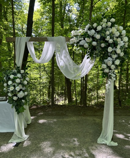 Wedding Arbour rental with faux flowers & Chiffon  