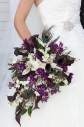 Wedding bouquet Cascading wedding bouquet,in white and eggplant color