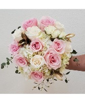 Pinks and white with hydrangeas wedding bouquet