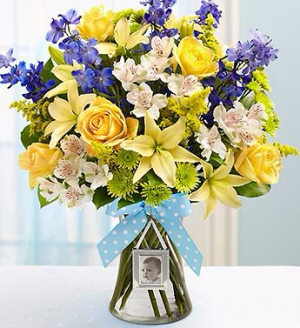 Welcome Baby Boy Arrangement in Winston Salem, NC | RAE'S NORTH POINT FLORIST INC. Welcome Baby Boy Arrangement in Winston Salem, NC | RAE'S NORTH POINT FLORIST INC.