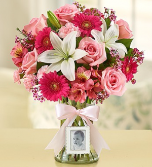 Welcome Baby Girl Arrangement in Winston Salem, NC | RAE'S NORTH POINT FLORIST INC. Welcome Baby Girl Arrangement in Winston Salem, NC | RAE'S NORTH POINT FLORIST INC.