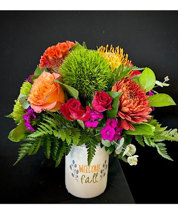 Welcome Fall Ceramic Mason Jar in Chesterfield, MO | ZENGEL FLOWERS AND GIFTS