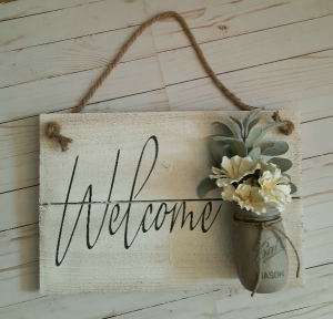 Welcome Sign with Mason Jar Farmhouse/Cottage Chic Decor in Spring Hill, FL | THE IVY COTTAGE Welcome Sign with Mason Jar Farmhouse/Cottage Chic Decor in Spring Hill, FL | THE IVY COTTAGE