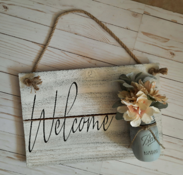 Welcome Sign with Mason Jar Farmhouse/Cottage Chic Decor