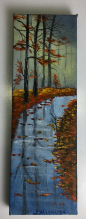 Wet Sidewalk in Fall  Acrylic Painting on Canvas 