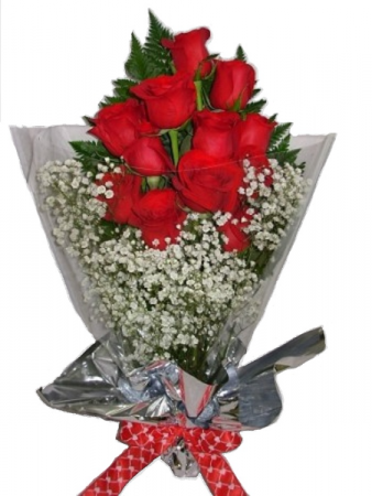 WFR1506 12 Red Roses Wrapped in Cellophane w Water Pouch