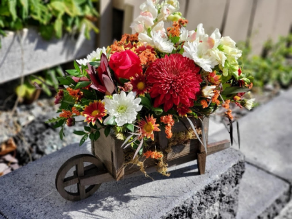 Wheel Barrow with Fresh Cut Flowers Fall