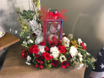 When a Cardinal Appears Artificial flowers with lantern  in Fairfield, OH | NOVACK-SCHAFER FLORIST