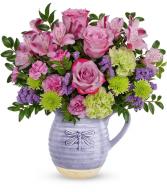 Whimsical Dragonfly Pitcher Fresh Arrangement