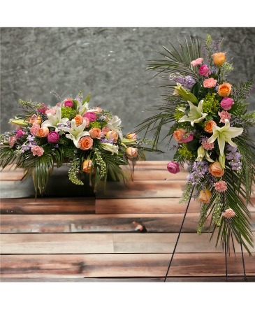 Whimsical Tribute  Casket Cover and Standing Spray  in Fort Walton Beach, FL | Alyce's Floral Design