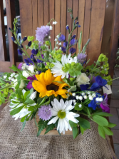 Whimsical Wildflowers arrangement in container