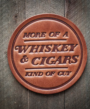Whiskey & Cigars Leather Coaster 
