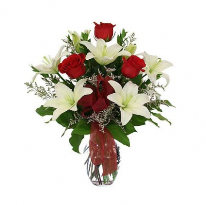 Whisper Lily Rose Vase Arrangement