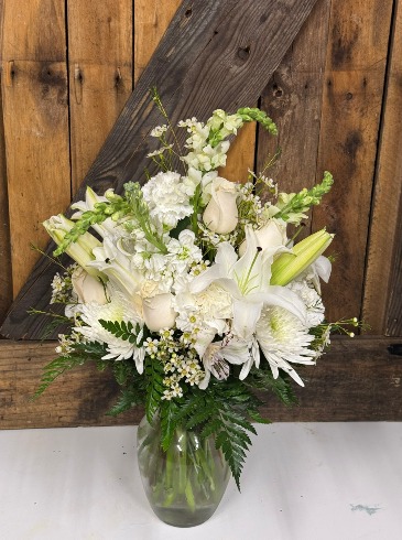 Whisper of White Flower Arrangement in Moncks Corner, SC | Mama and Me Flowershack Whisper of White Flower Arrangement in Moncks Corner, SC | Mama and Me Flowershack