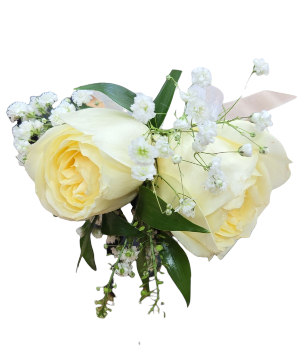 White 2 Rose corsage Choice of Ribbon Color