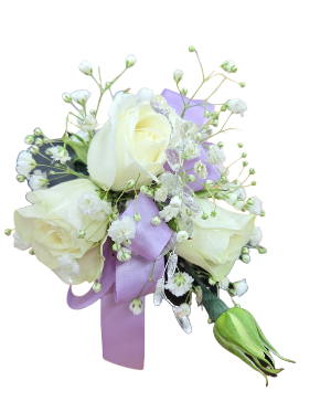 3 Mini Roses w/ Baby's Breath Corsage Choice of Ribbon Color