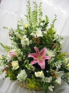 White with Pink Lillies Arrangement