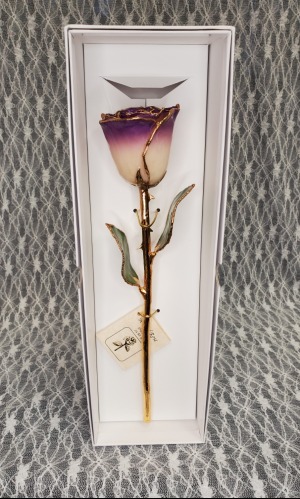 White & Amethyst Gold Dipped Rose 