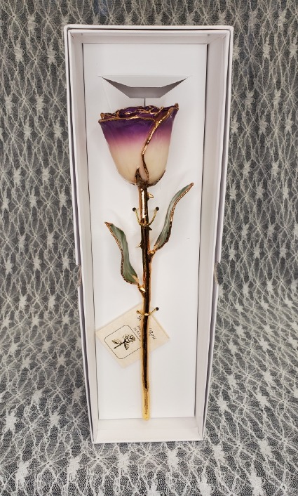 White & Amethyst Gold Dipped Rose 