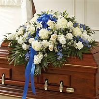 white and blue half casket piece funeral