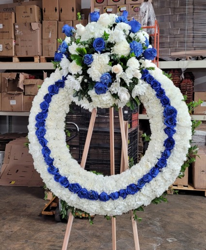 White and blue standing wreath  Funeral 