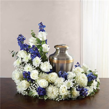 White and Blue Urn Wreath
