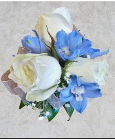 White and Blue with Sparkle Corsage