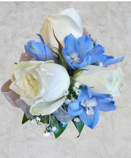White and Blue with Sparkle Corsage