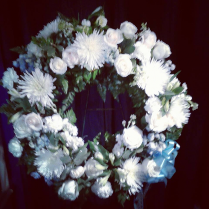 white and blue wreath tribute standing wreath 