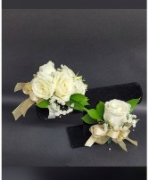 White and champagne corsage and boutonniere  Prom set