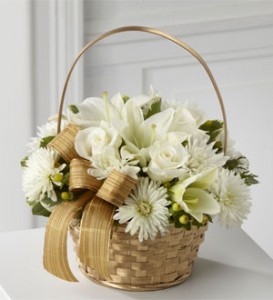 White and Gold Basket Arrangement Christmas