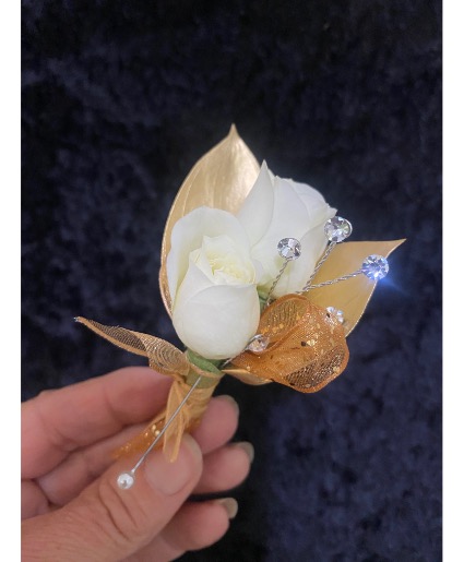 White and Gold Boutonniere 