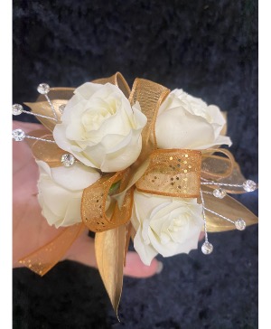 White and Gold  Corsage 