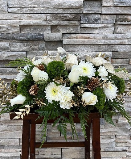 White and Green and Gold Casket Spray sympathy