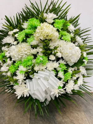 White and green flowers  Funeral basket