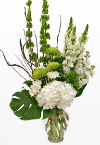 White and Green Vase Funeral Flowers