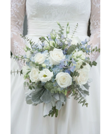 White And Ice Blue Bridal Bouquet